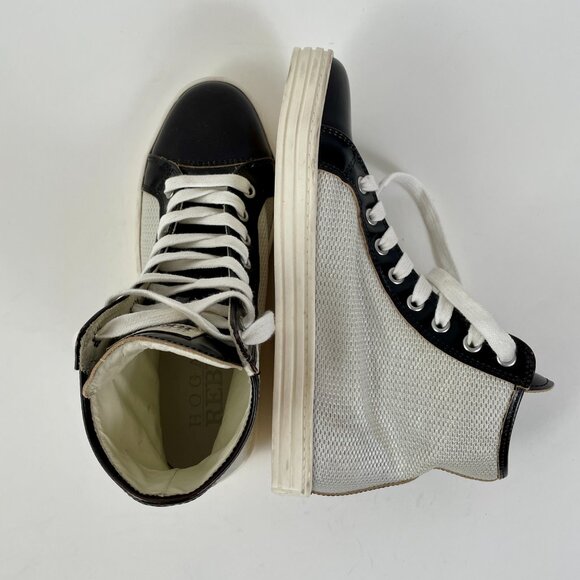 Women's Hogan Rebel R182 High Top Sneakers, Black Leather/SIiver Sequin, Size 36 - Picture 8 of 15